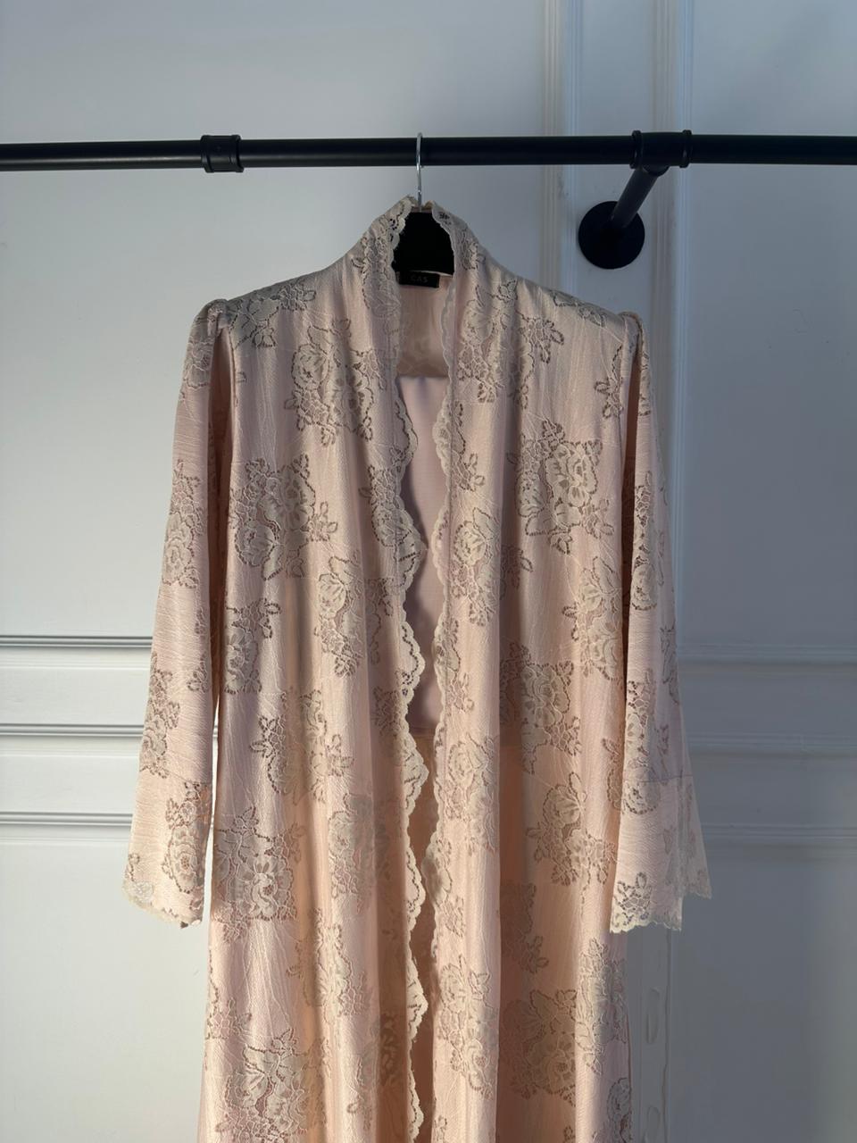 C 2187-01 Peach Pink Dantel Abaya