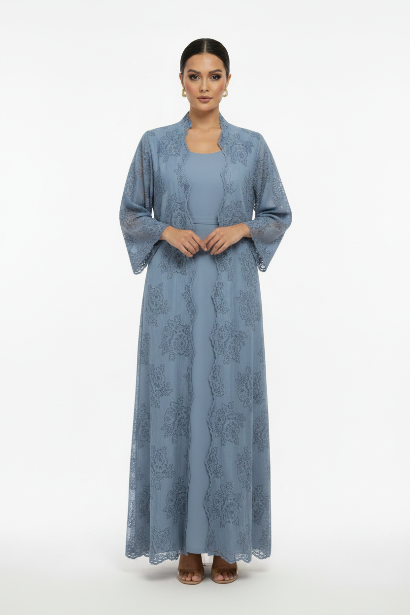 C 2187-02 Periwinkle Blue Dantel Abaya