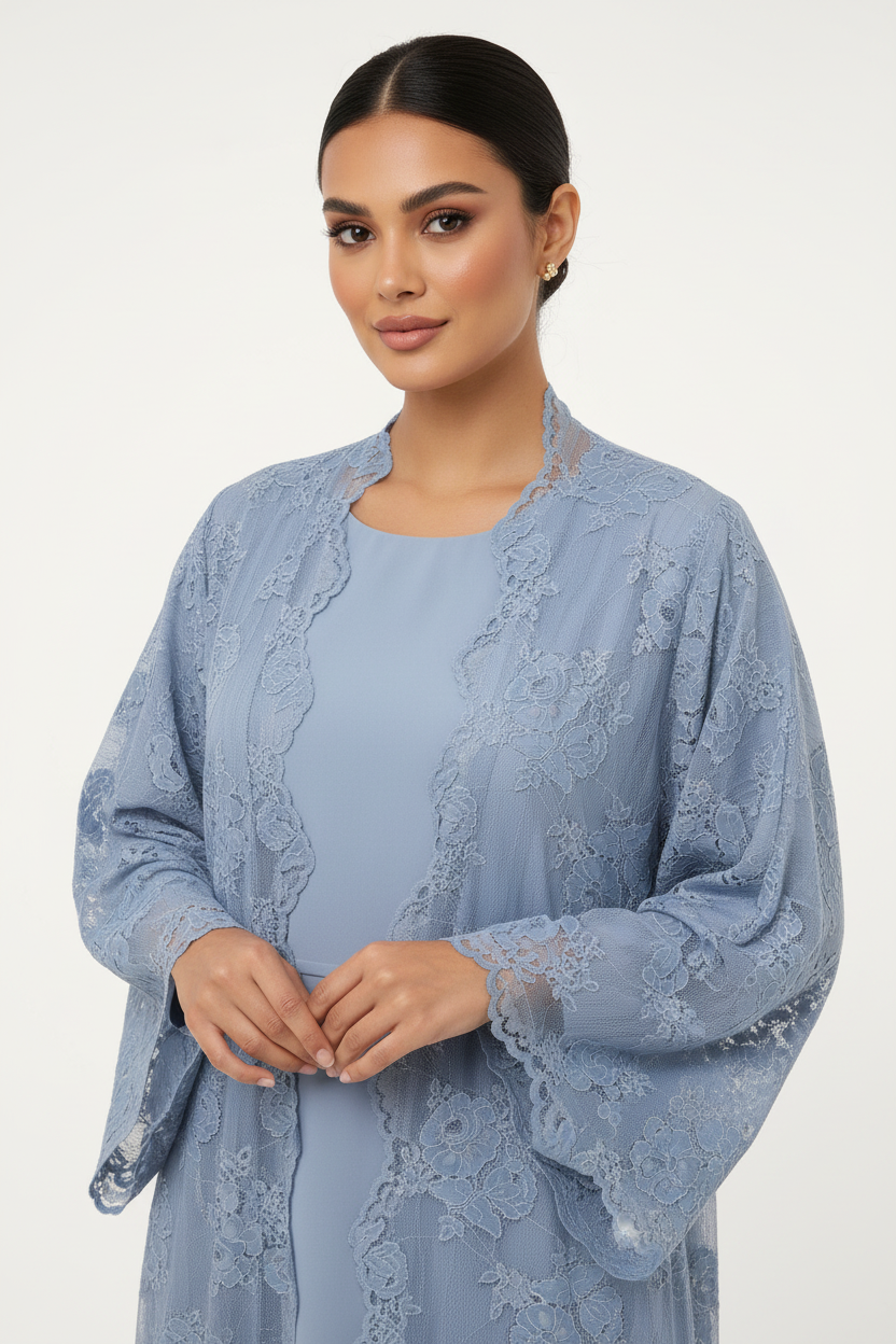 C 2187-02 Periwinkle Blue Dantel Abaya