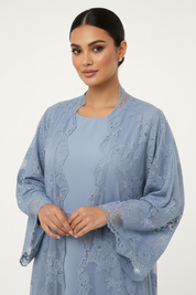 C 2187-02 Periwinkle Blue Dantel Abaya