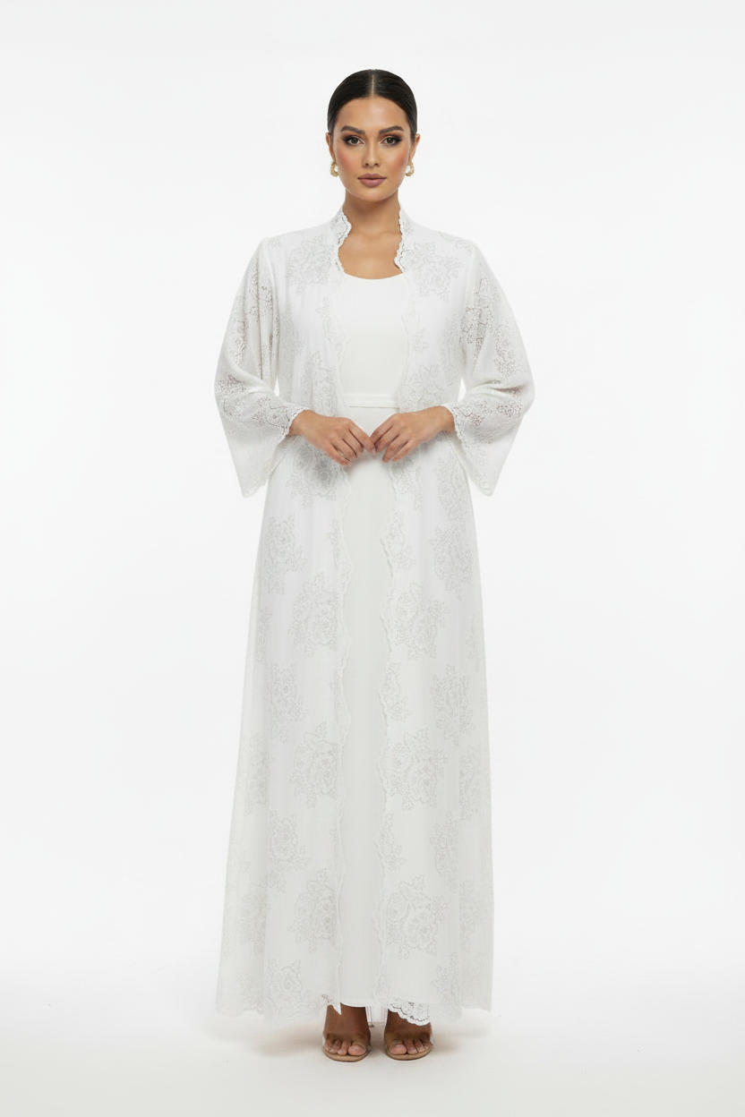C 2187-03 Pure White Dantel Abaya