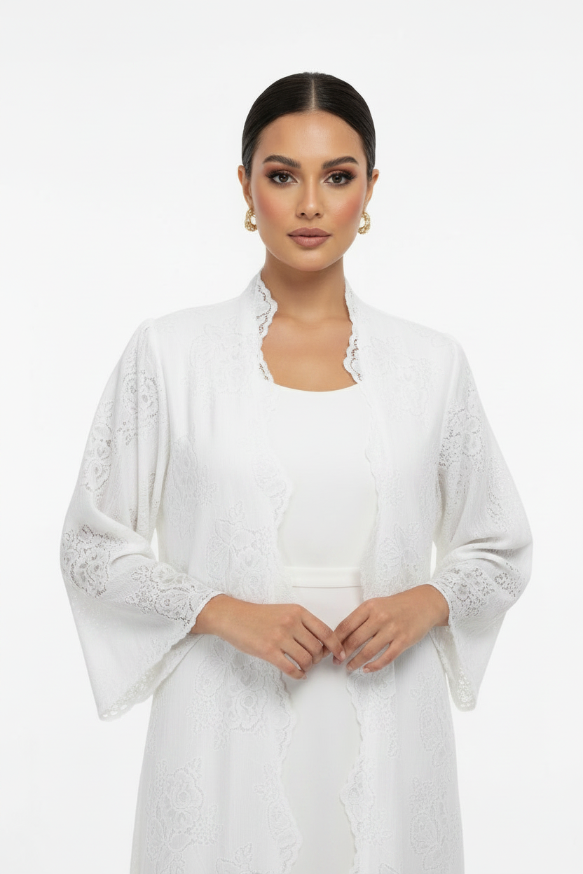 C 2187-03 Pure White Dantel Abaya