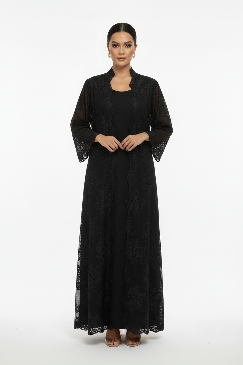 C 2187-04 Black Dantel Abaya