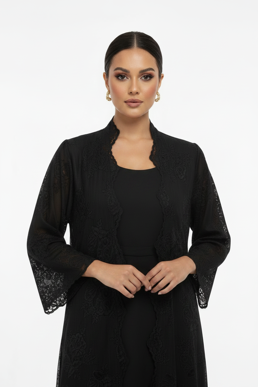 C 2187-04 Black Dantel Abaya