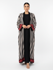 C 2188 Black Striped Printed Abaya