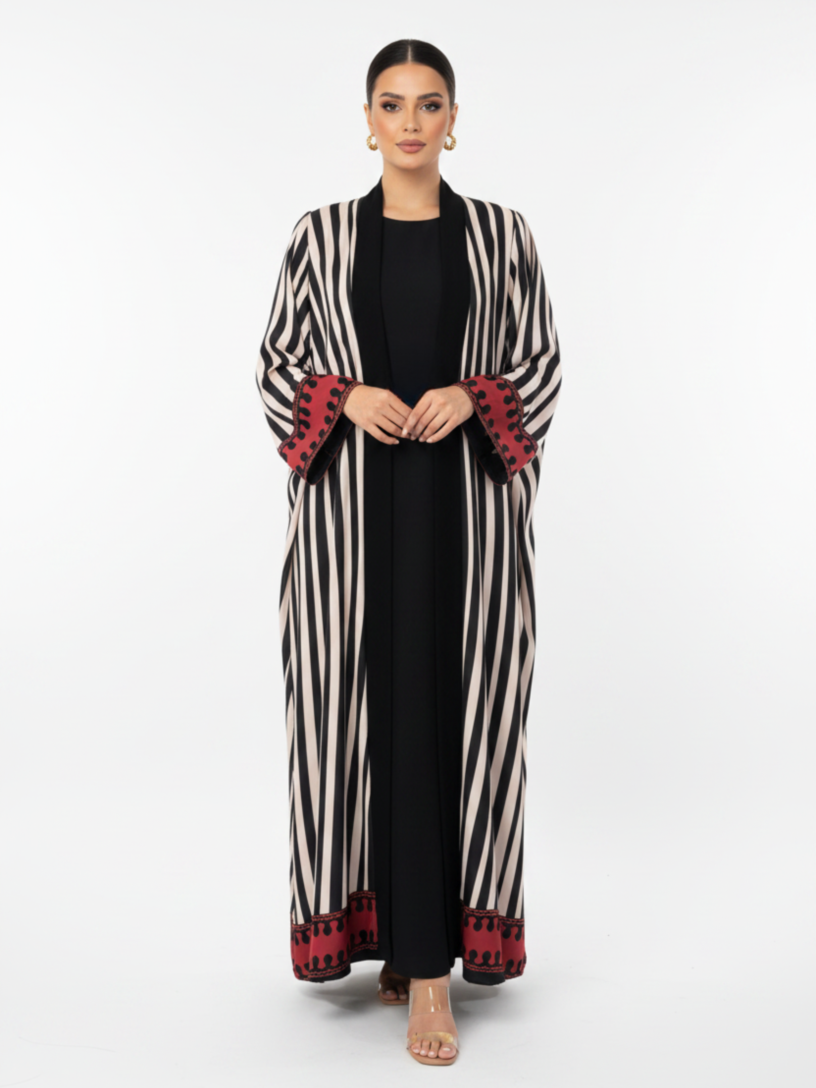 C 2188 Black Striped Printed Abaya