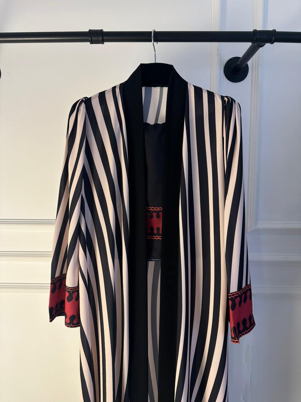 C 2188 Black Striped Printed Abaya