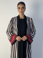 C 2188 Black Striped Printed Abaya