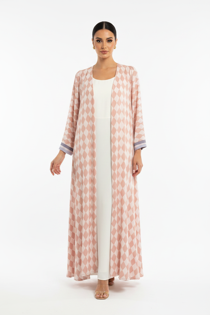 C 2189 Powder Pink Diamond Printed Abaya