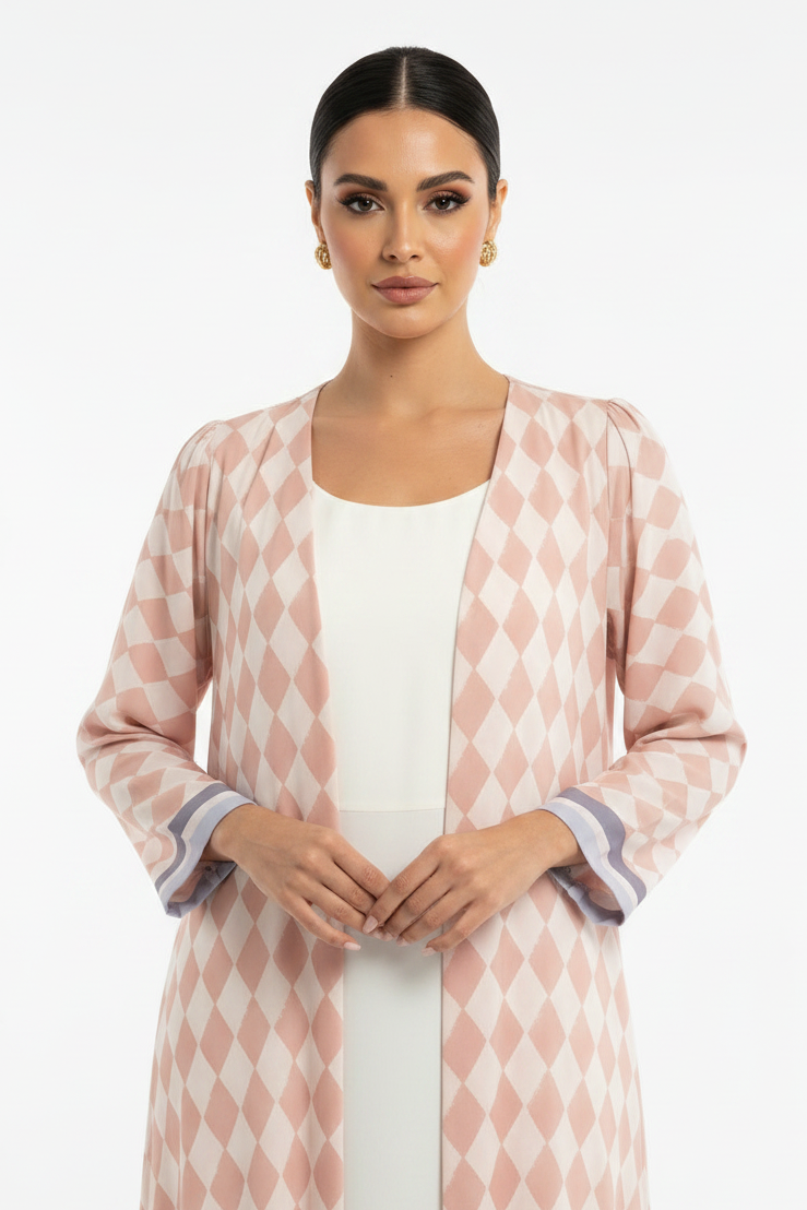 C 2189 Powder Pink Diamond Printed Abaya