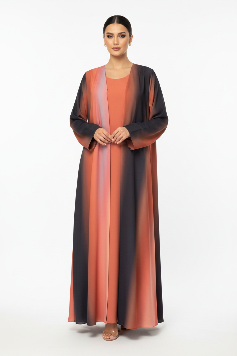 C 2191 Sunset Orange Printed Abaya