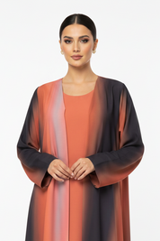 C 2191 Sunset Orange Printed Abaya