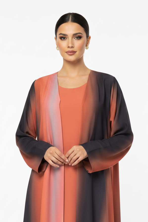 C 2191 Sunset Orange Printed Abaya