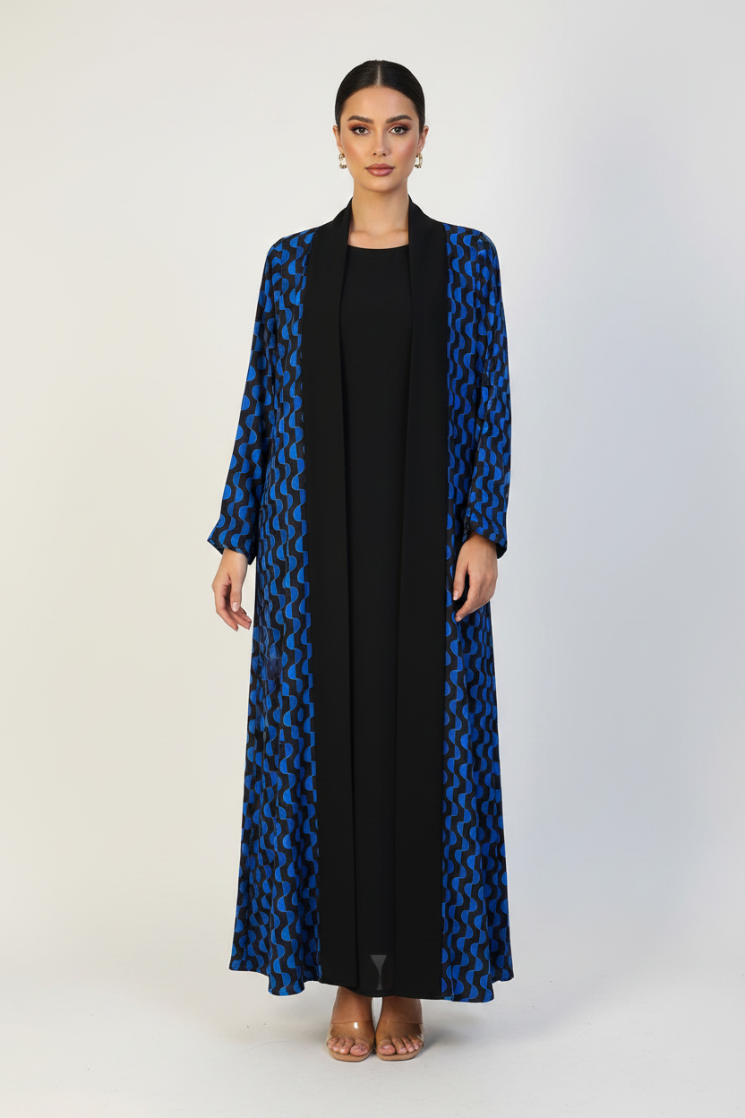 C 2192 Blue Black Printed Abaya