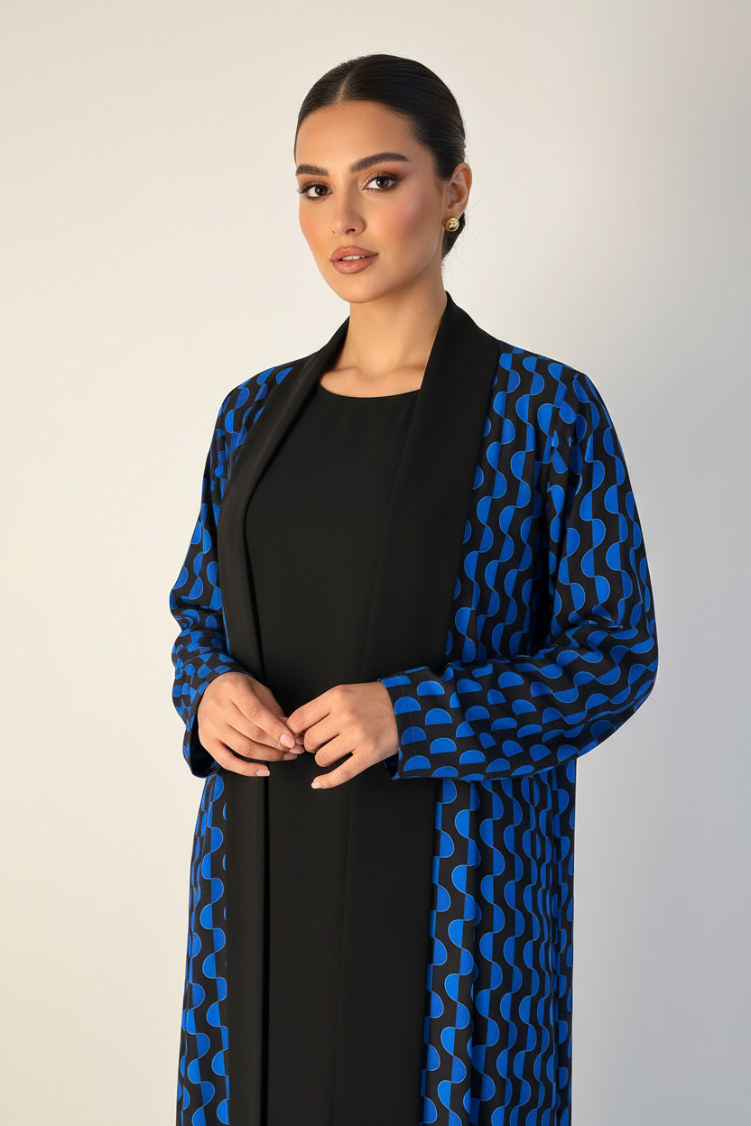 C 2192 Blue Black Printed Abaya