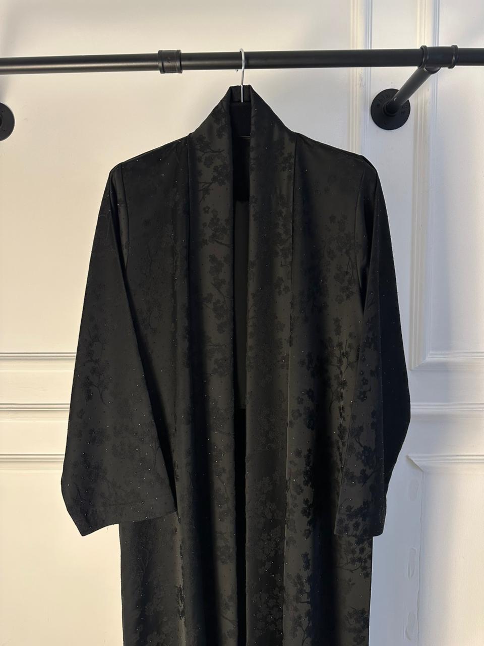 C 2194 Black Floral Rhinestone Abaya