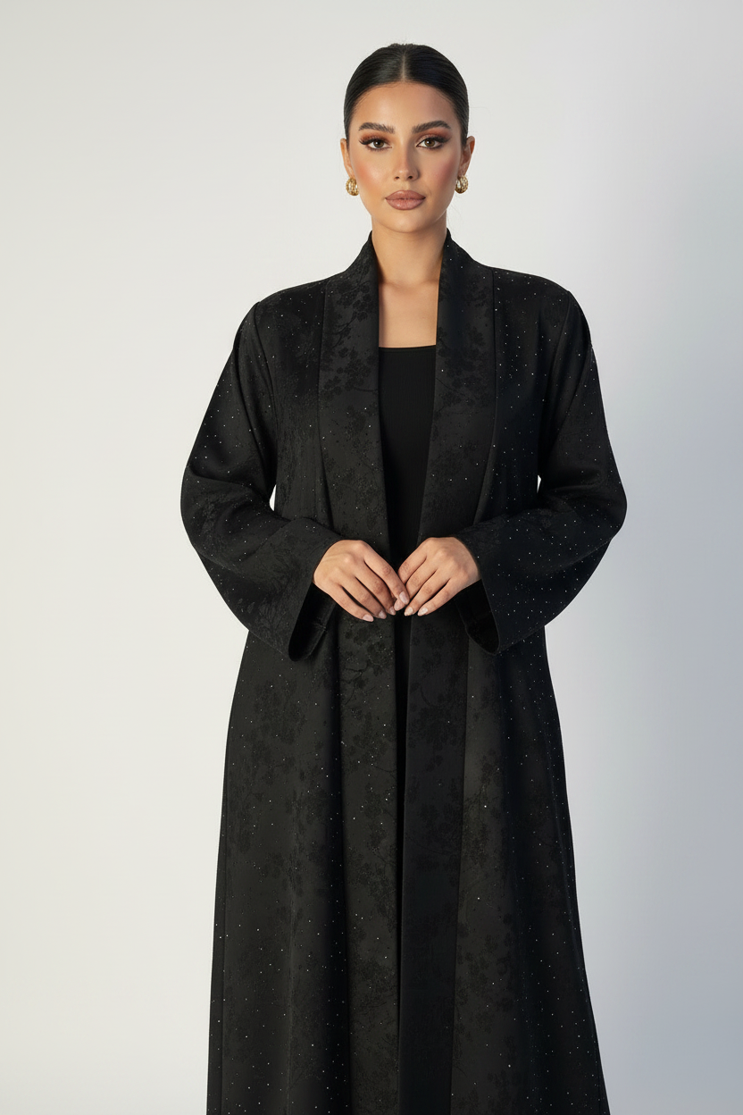 C 2194 Black Floral Rhinestone Abaya