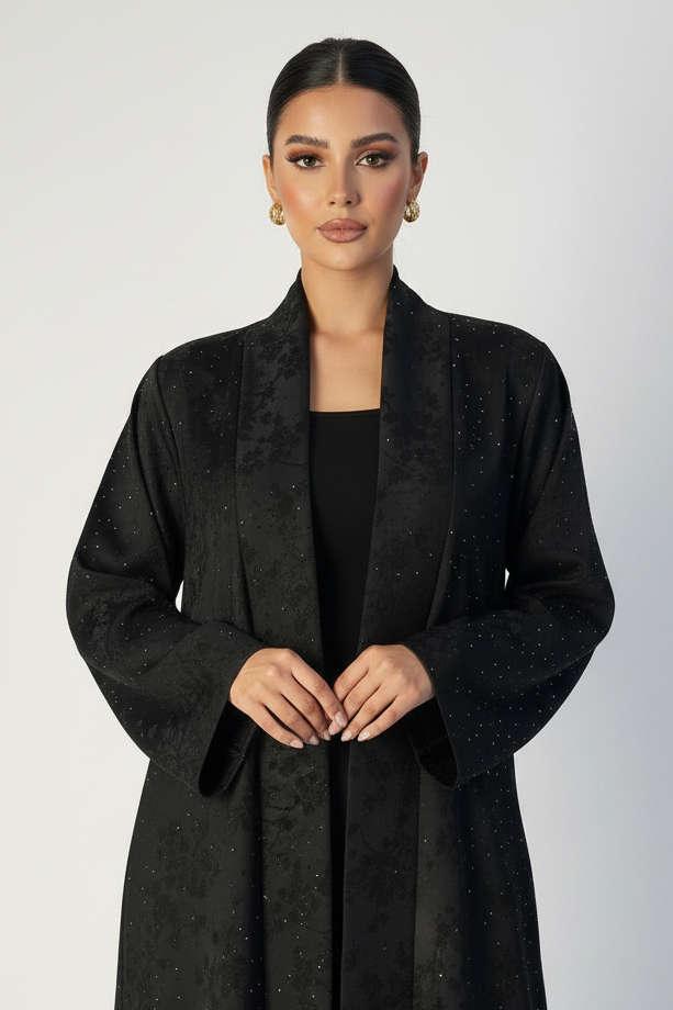 C 2194 Black Floral Rhinestone Abaya