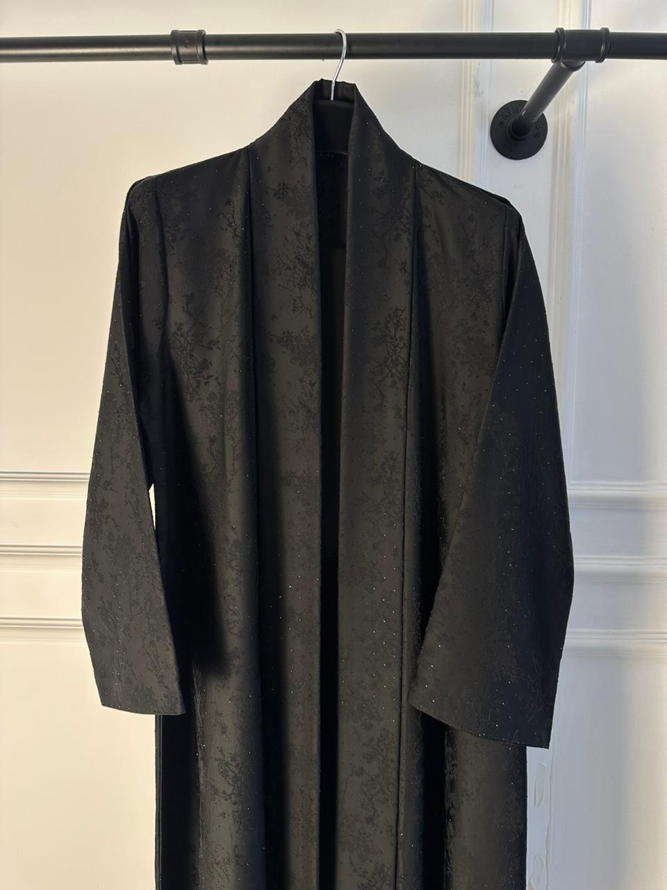 C 2195 Black Floral Rhinestone Abaya