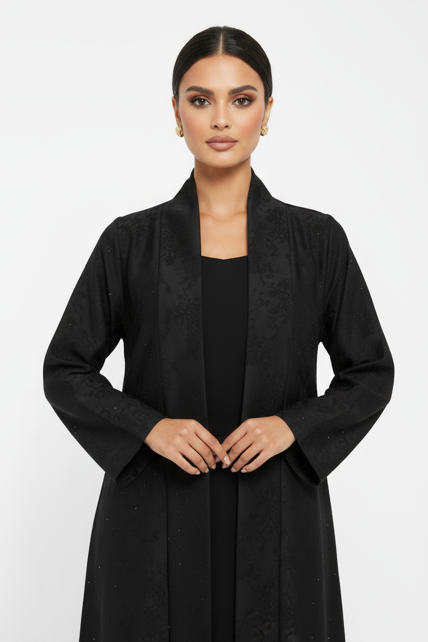C 2195 Black Floral Rhinestone Abaya