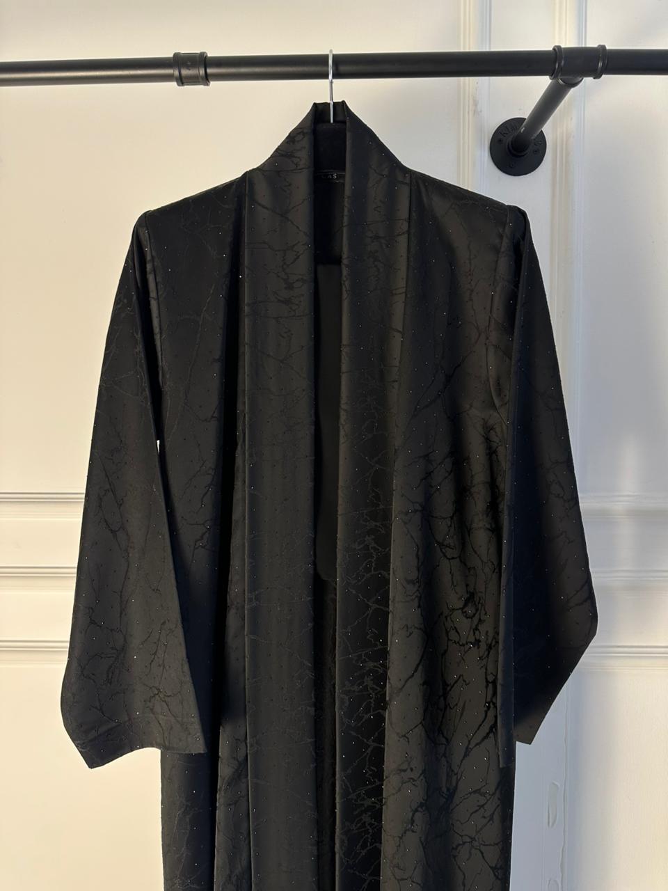 C 2196 Black Striped Rhinestone Abaya