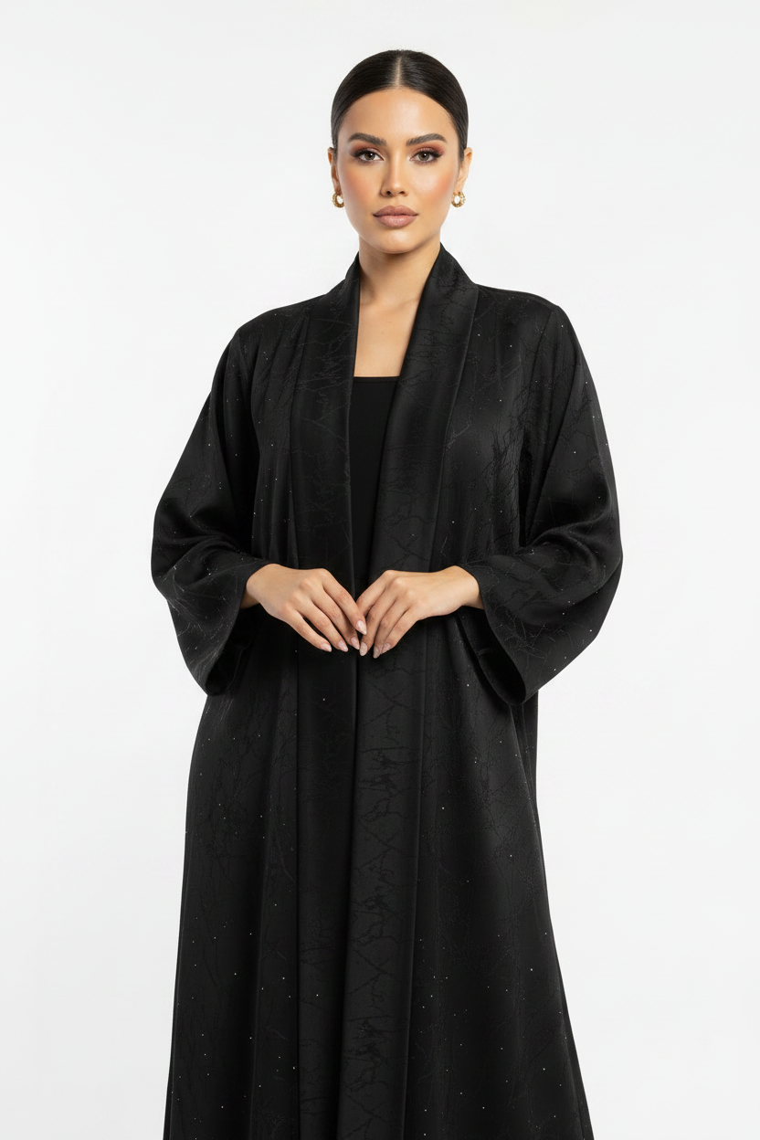 C 2196 Black Striped Rhinestone Abaya