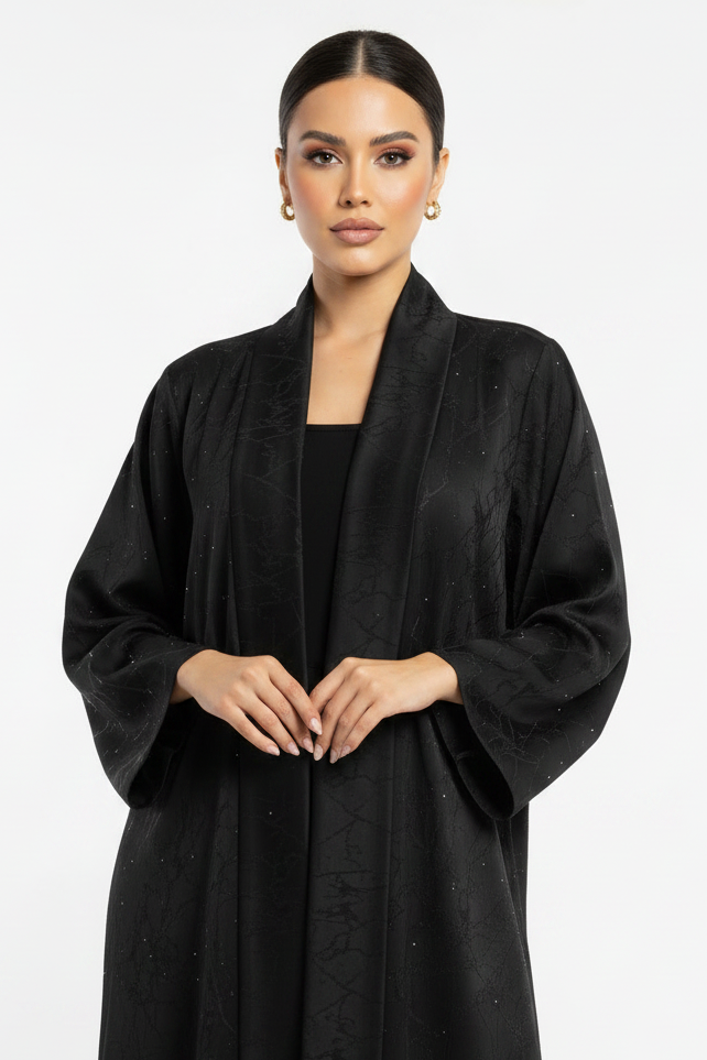 C 2196 Black Striped Rhinestone Abaya