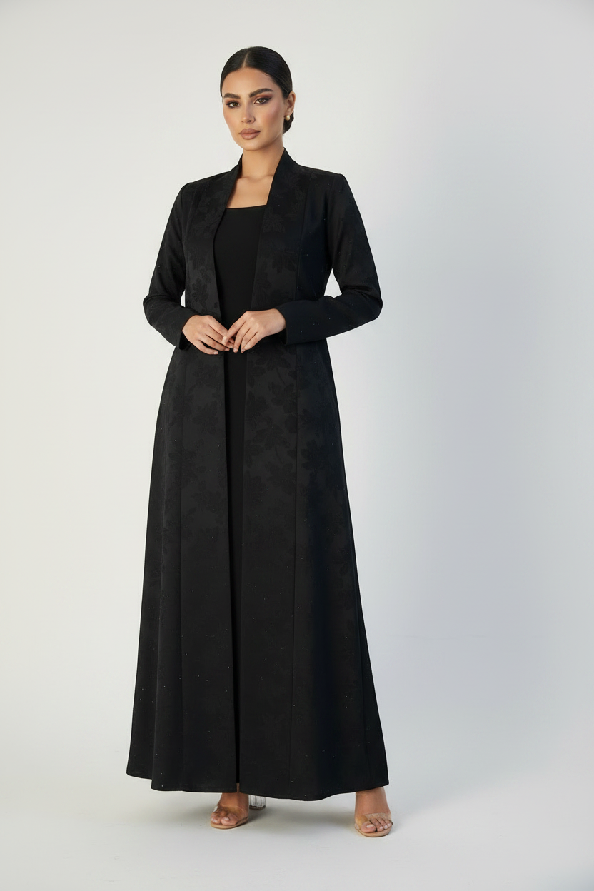 C 2197 Black Floral Rhinestone Abaya
