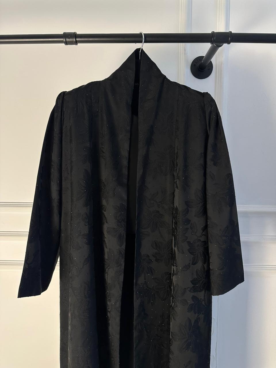 C 2197 Black Floral Rhinestone Abaya