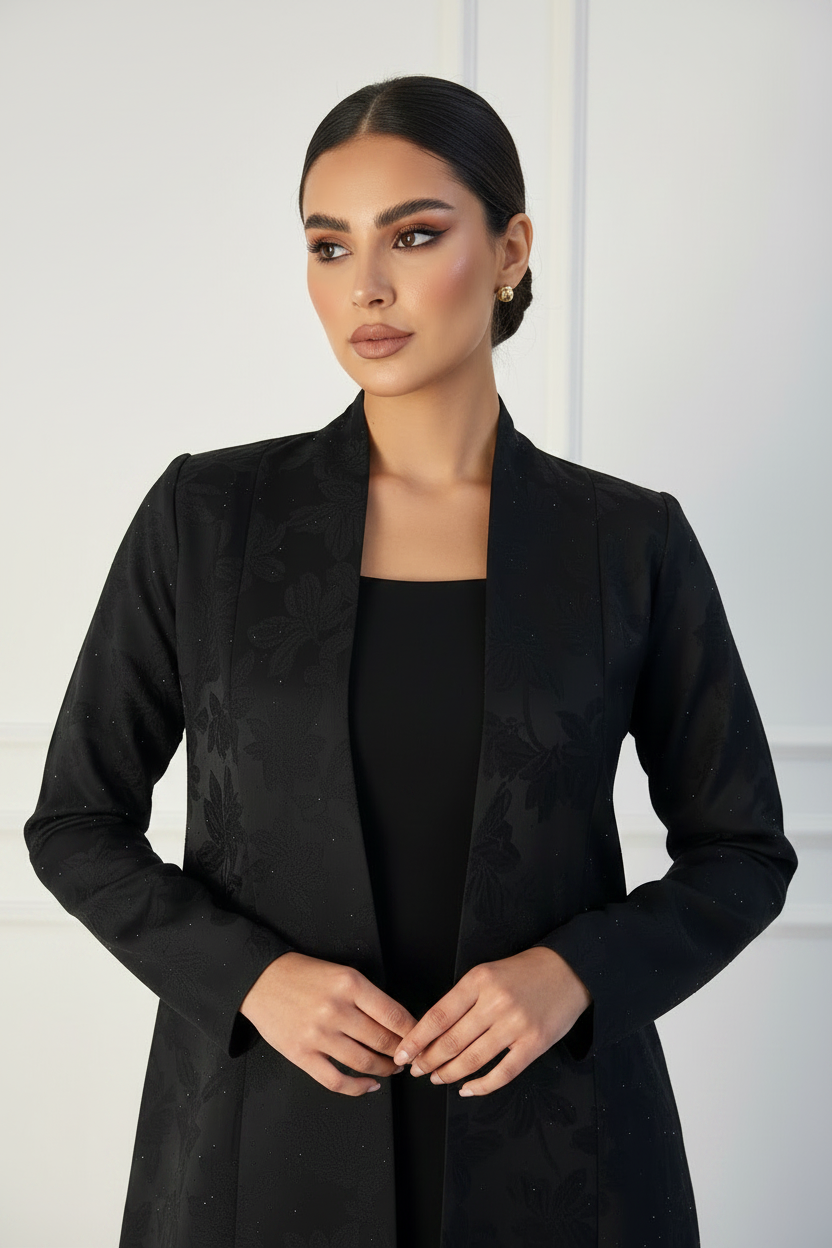 C 2197 Black Floral Rhinestone Abaya