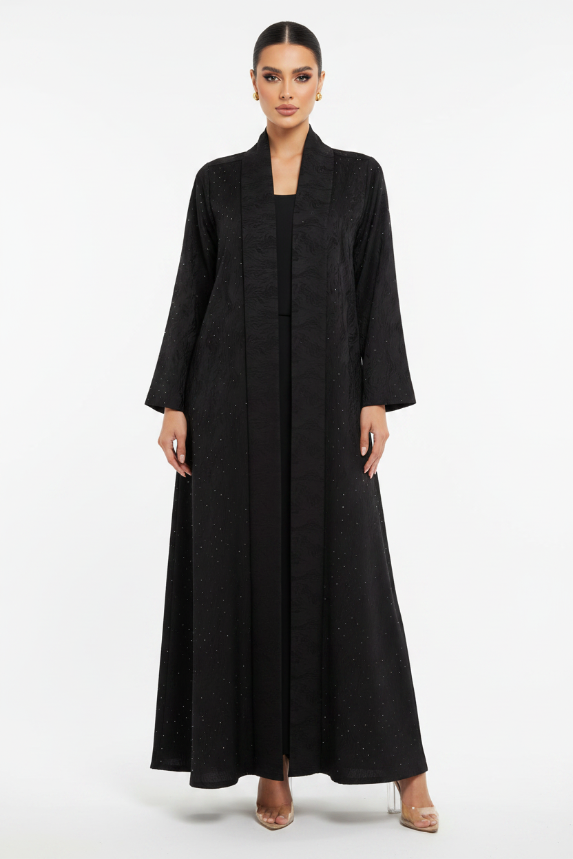 C 2198 Black Swirls Rhinestone Abaya