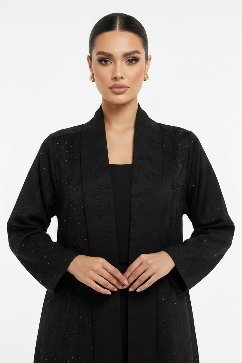 C 2198 Black Swirls Rhinestone Abaya