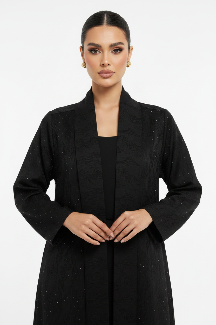 C 2198 Black Swirls Rhinestone Abaya