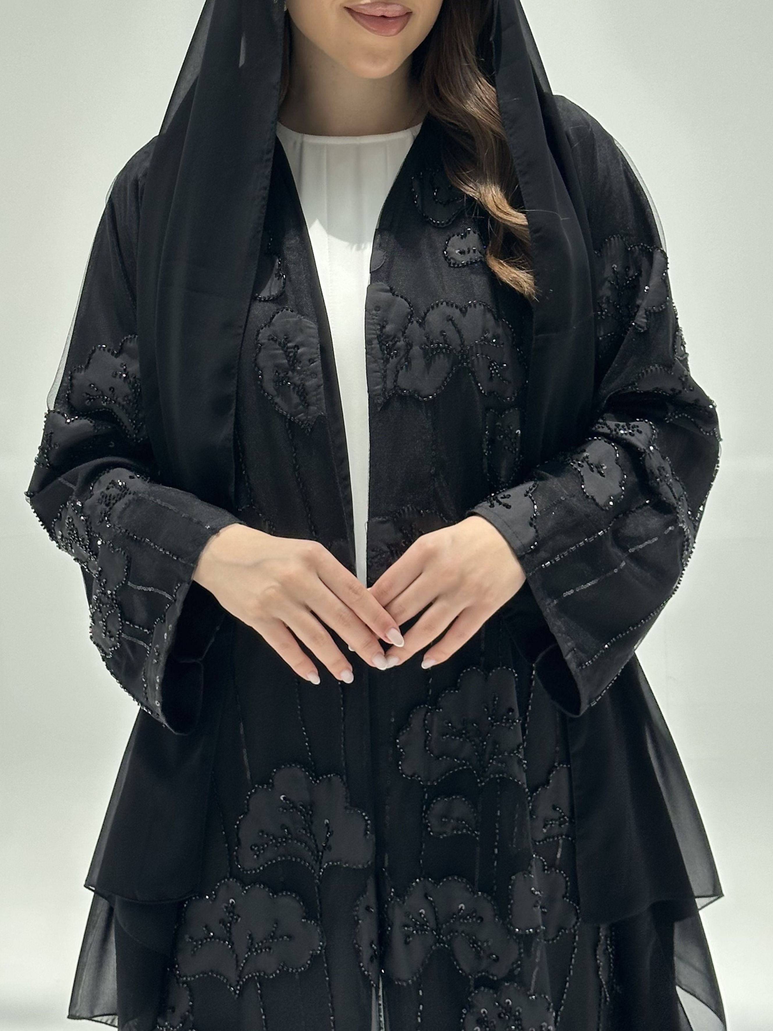 C 2199 Black Beaded Dantel Abaya