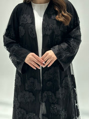 C 2199 Black Beaded Dantel Abaya