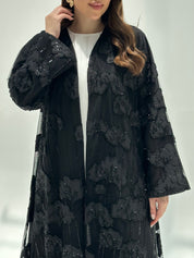 C 2199 Black Beaded Dantel Abaya