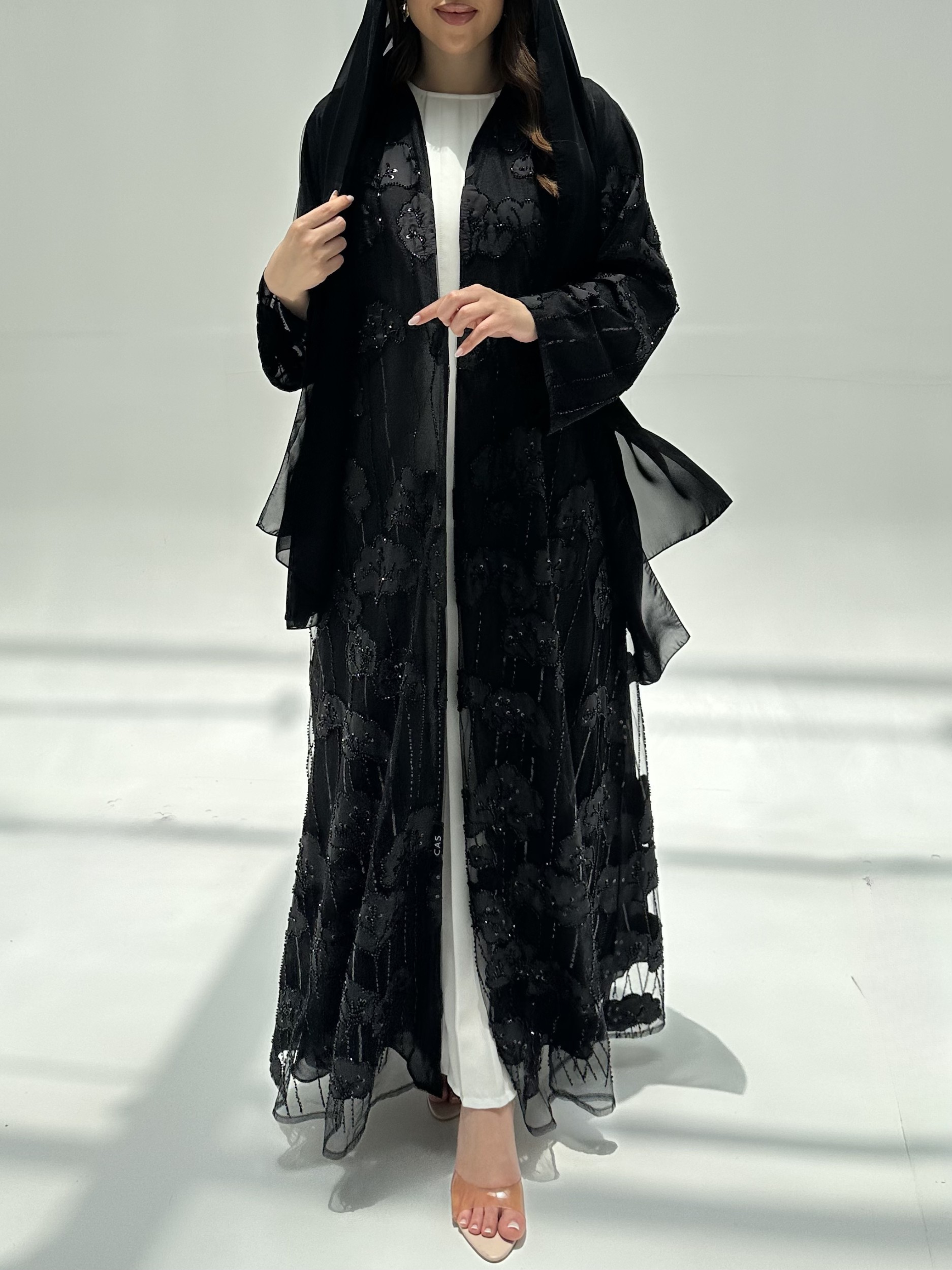 C 2199 Black Beaded Dantel Abaya