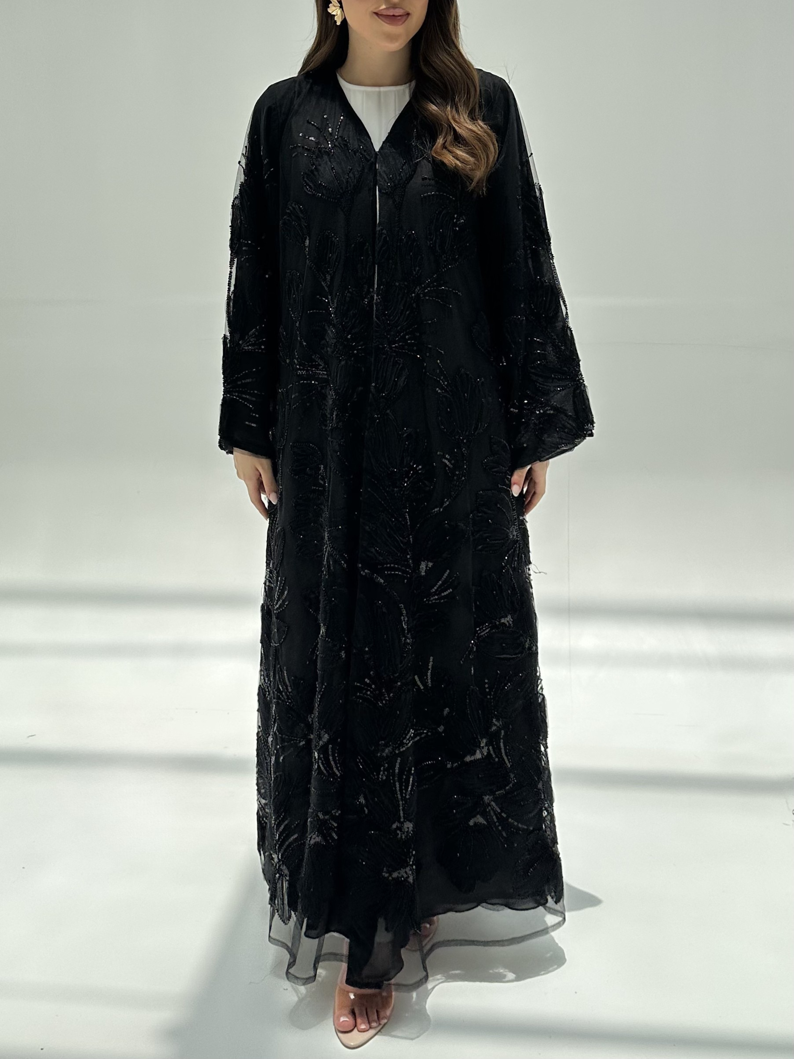C 2200 Black Beaded Dantel Abaya