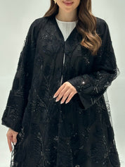 C 2200 Black Beaded Dantel Abaya
