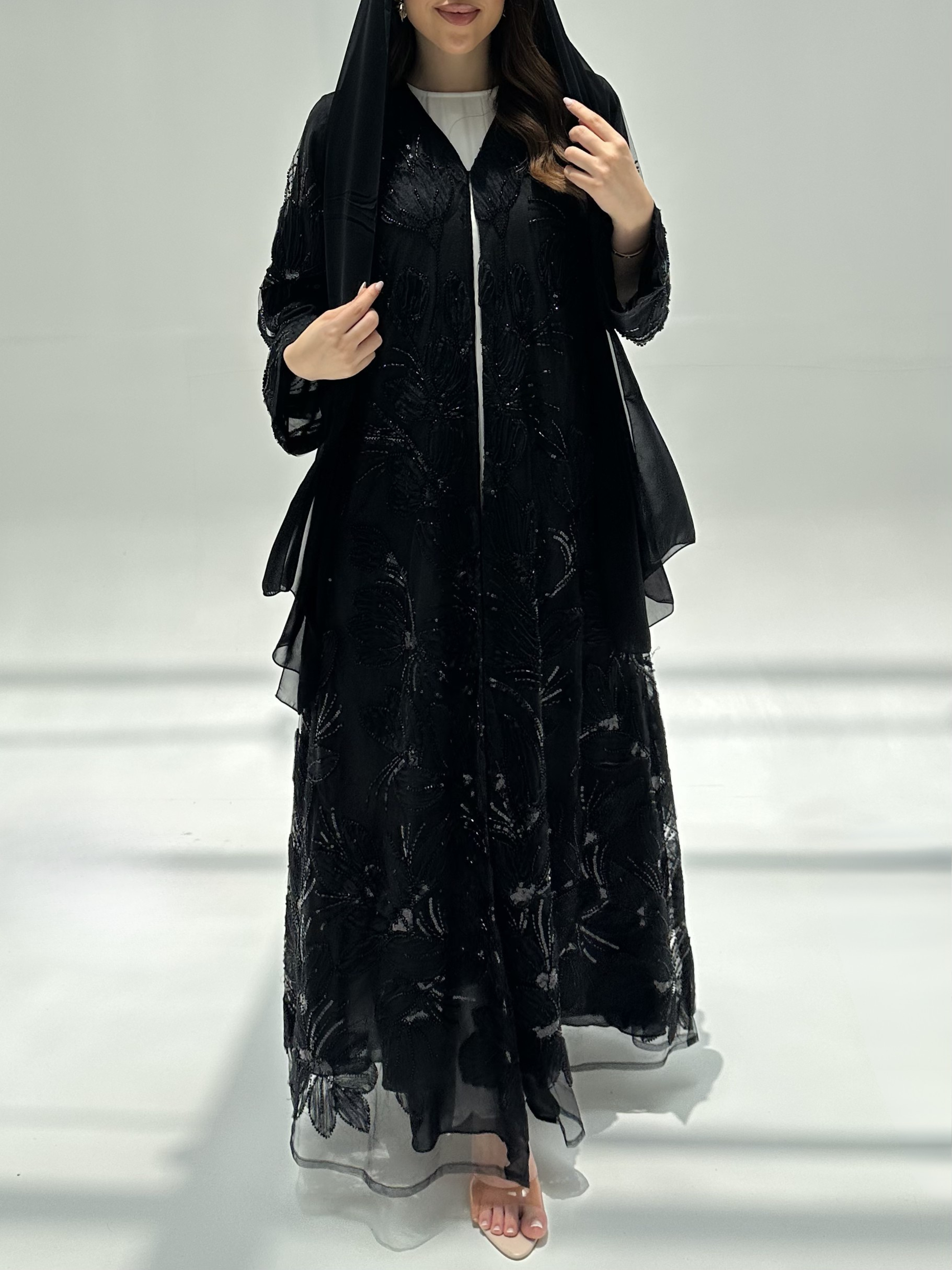 C 2200 Black Beaded Dantel Abaya
