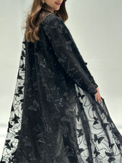 C 2201 Black Butterfly Beaded Dantel Abaya