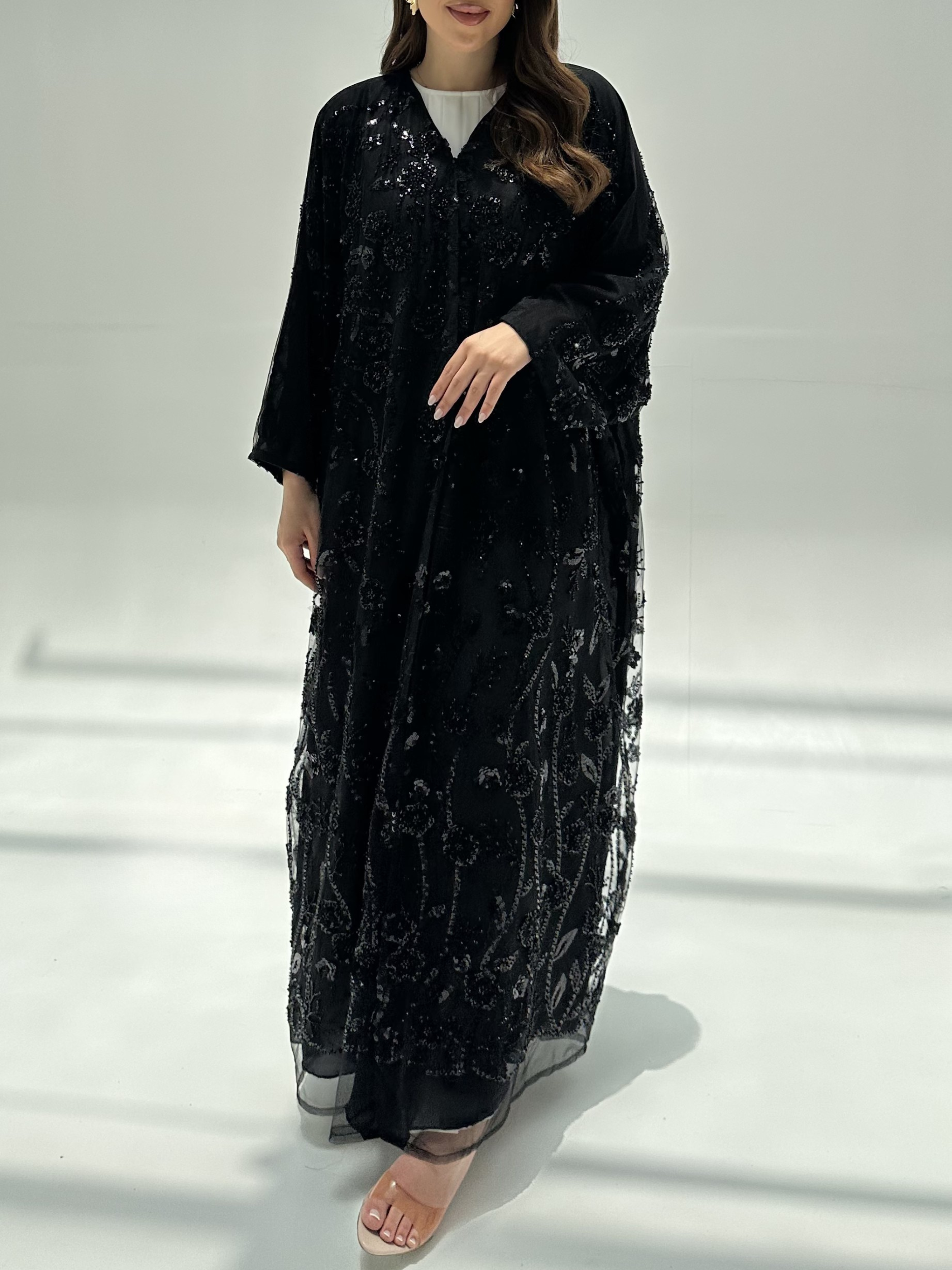 C 2202 Black Beaded Dantel Abaya