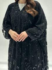 C 2202 Black Beaded Dantel Abaya