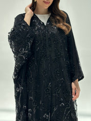 C 2202 Black Beaded Dantel Abaya