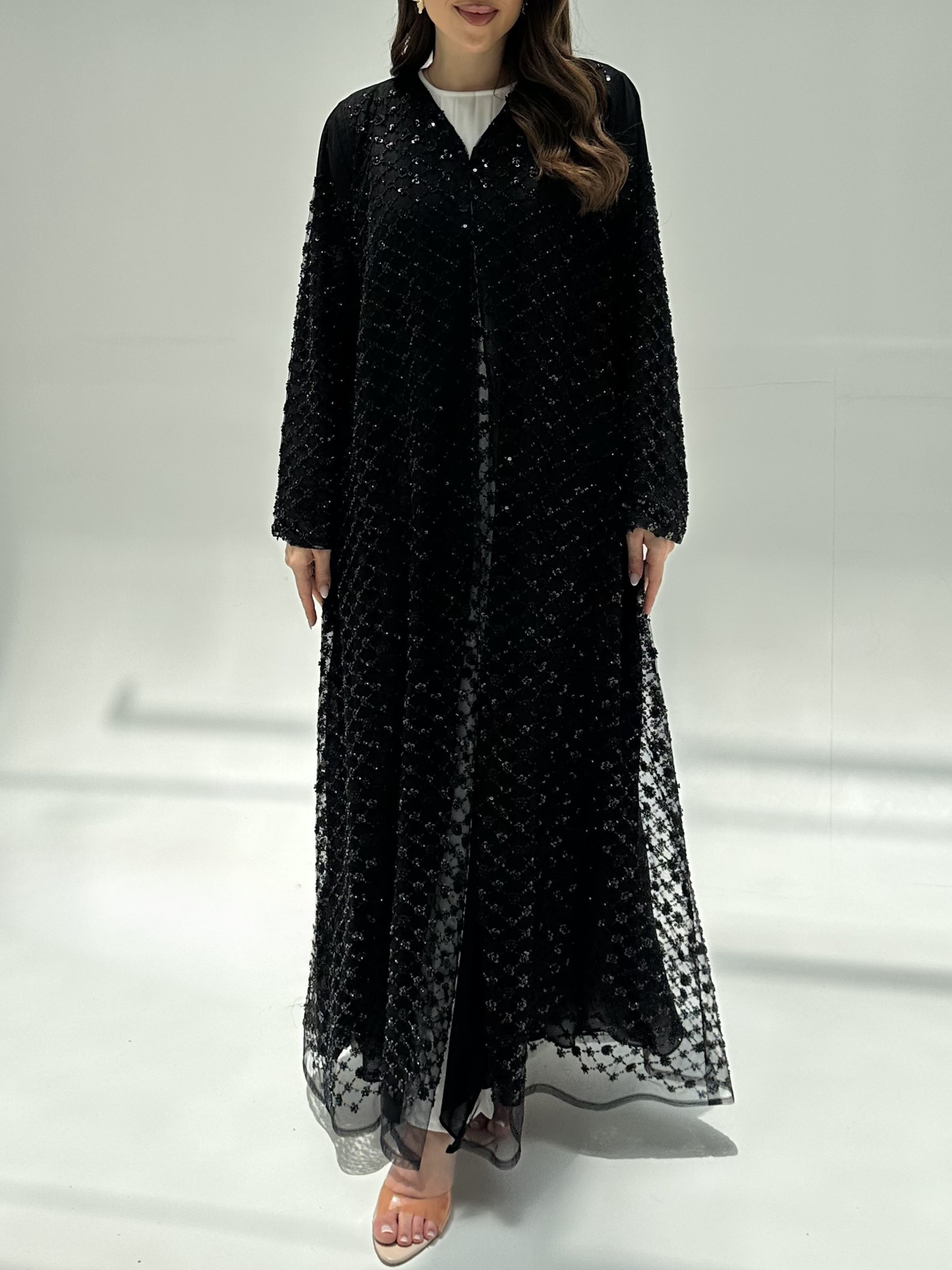 C 2203 Black Beaded Dantel Abaya