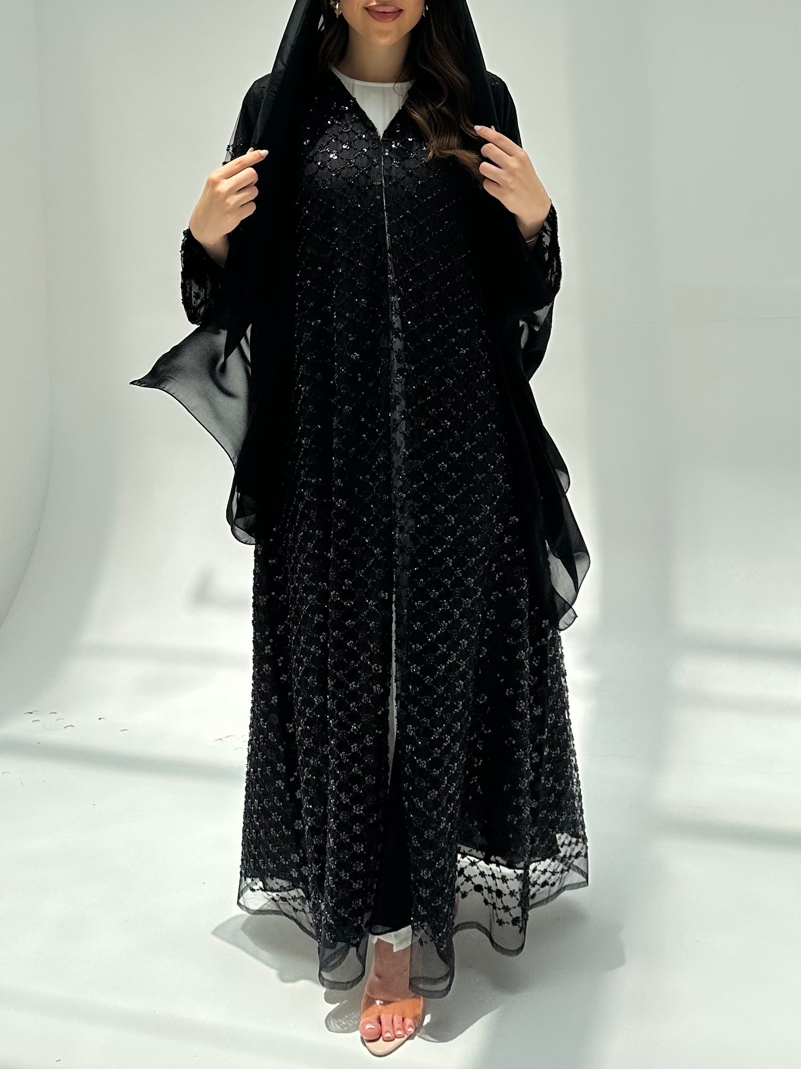 C 2203 Black Beaded Dantel Abaya