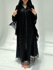 C 2203 Black Beaded Dantel Abaya