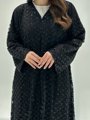 C 2203 Black Beaded Dantel Abaya