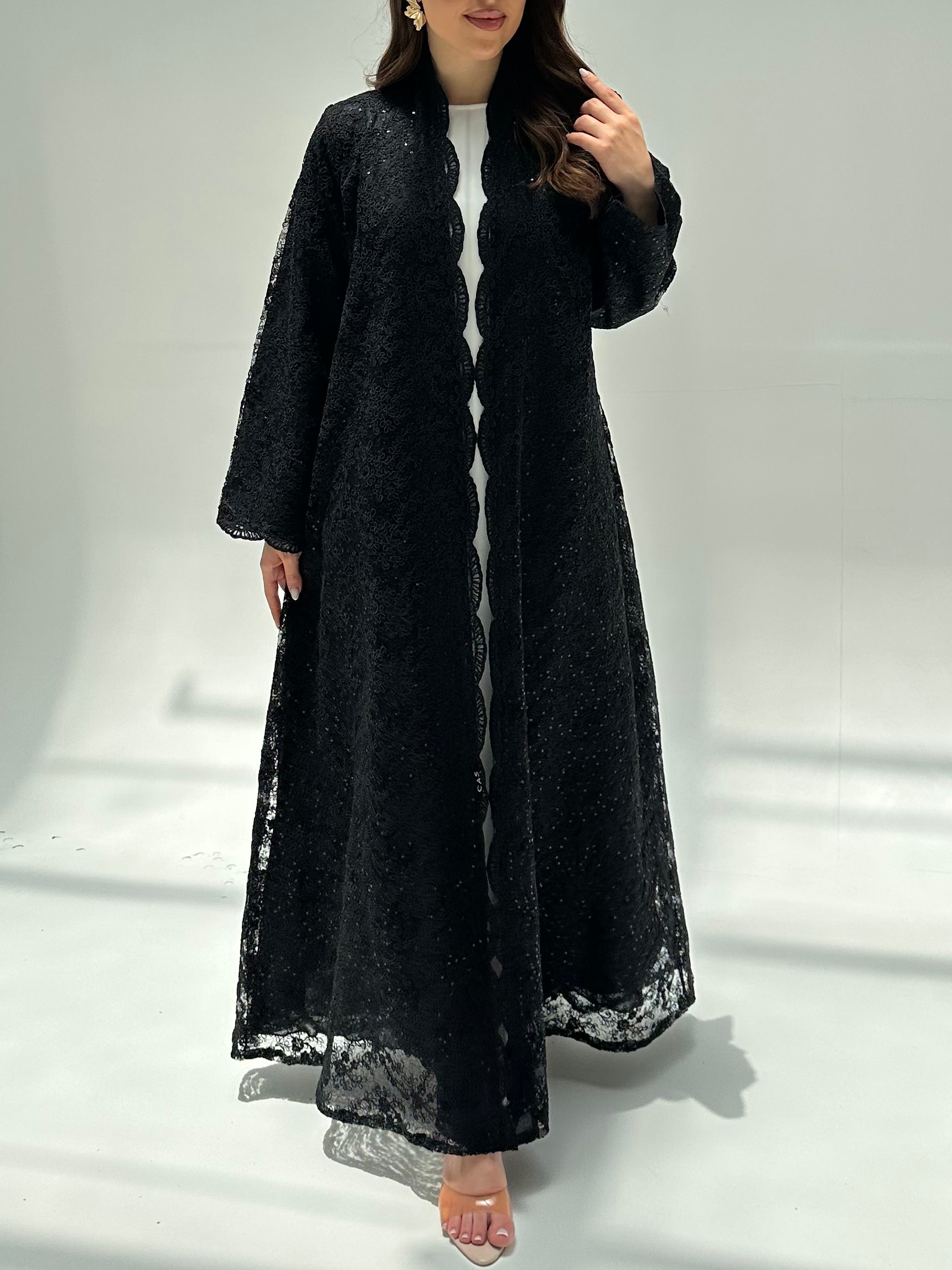 C 2204 Black Sequin Dantel Abaya