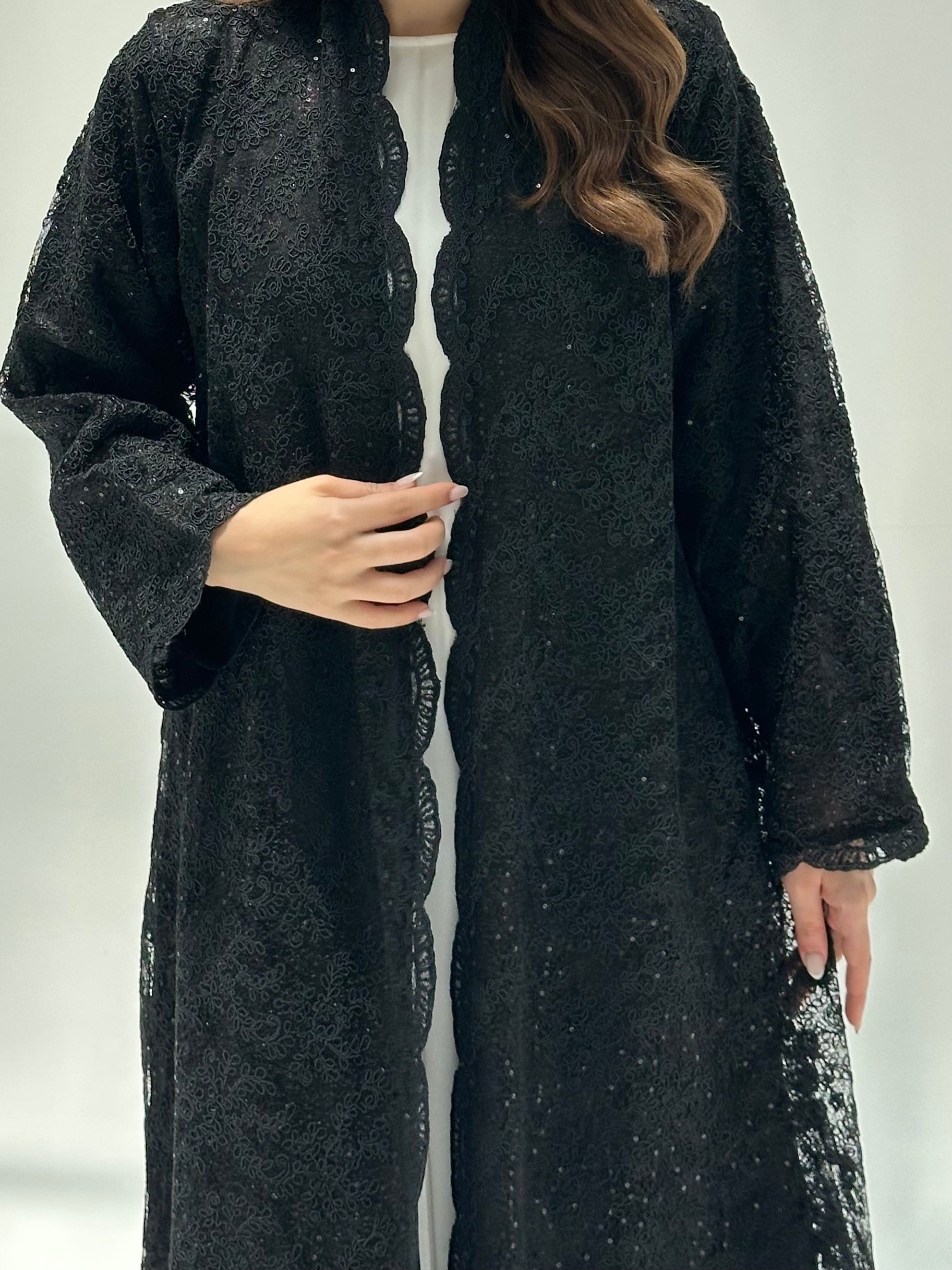 C 2204 Black Sequin Dantel Abaya